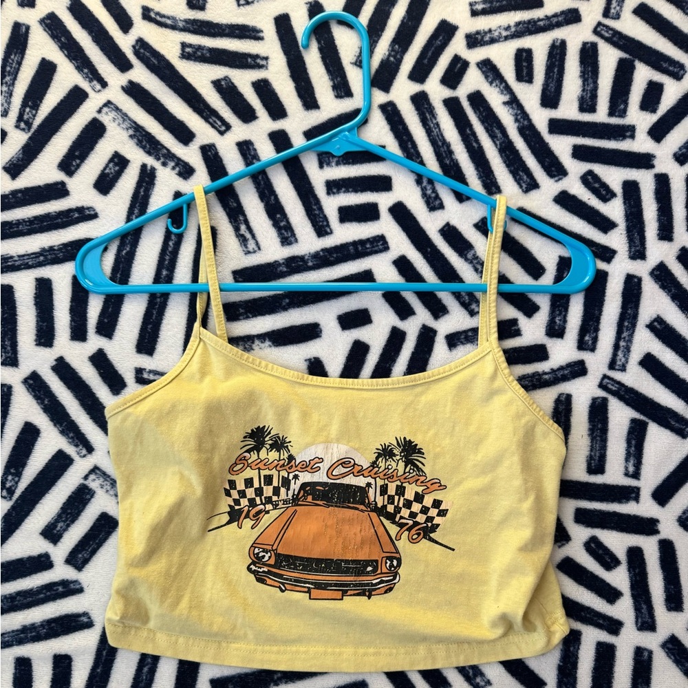 ROMWE Yellow Orange Graphic Crop Camisole